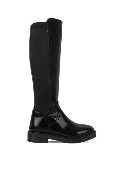 Lal Shoes & Bags حذاء نسائي من ليدر بتفاصيل قماش سكوبا على الظهر (4181)-أسود