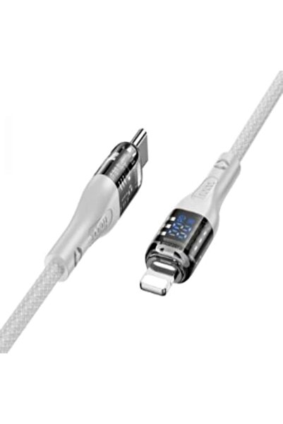 Hoco Data and Charging Cable Fast Charge, LED Intuitive Display, USB-C to Lightning 20W, 1.2m, White, Hoc
