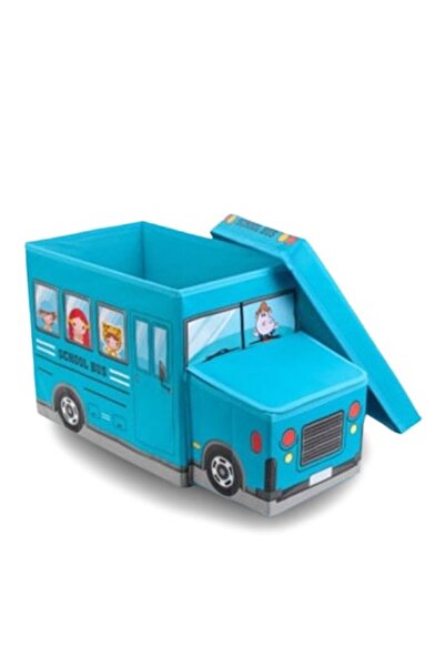 The Toy Cutie organizator pentru jucarii, tip pouf Autobuz, 55x26,5x32 cm, albastru