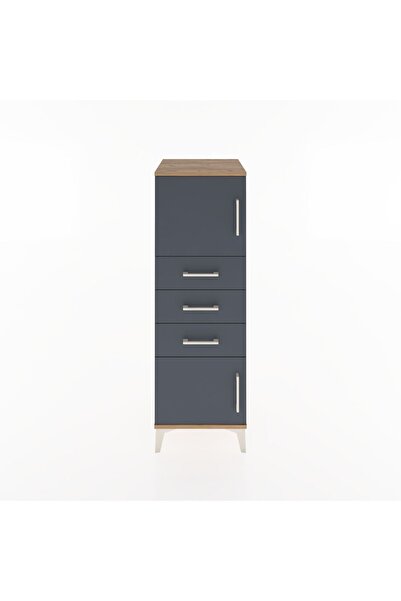 Dienni Hyperion Dolap Tek Raflı 3 Çekmeceli 2 Kapaklı 44x44x134 Çam-Antrasit