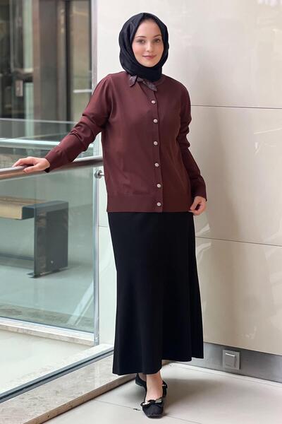 Ghisa Yakası Taşlı Fiyonk Detaylı Merseriz Hırka