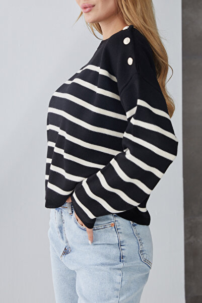 DPARİS Button Detailed Striped Knitwear Sweater