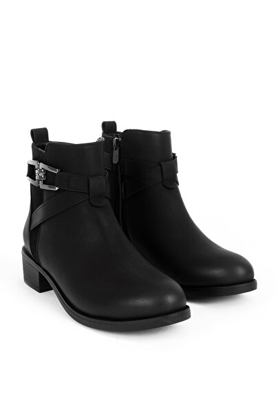 Lal Shoes & Bags Ikaros Women's Cross Belt Buckle Detailed Boots (4176)-Black