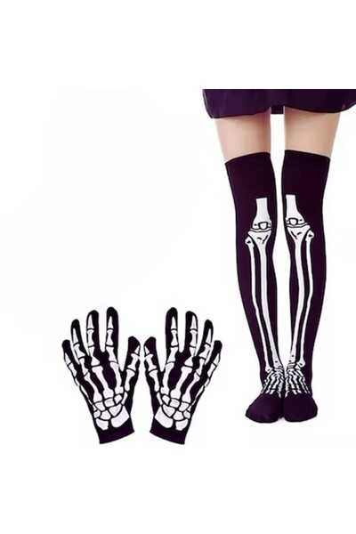 OEM Set costum Halloween, Schelet, Ciorapi si Manusi, Pentru adulti, Adolescenti, Marime Unica