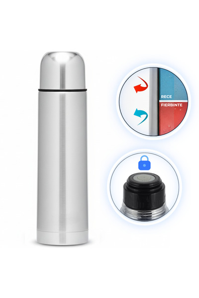 Köken Thermos for drinks, stainless steel, 1000 ml, double wall, Hot & Cold 10h, 32×8.3 cm, metallic