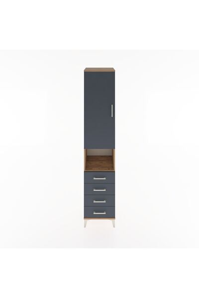 Dienni Hyperion Dolap 3 Raflı 4 Çekmeceli Tek Askılı 44x44x221 Çam-Antrasit