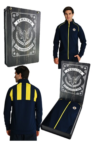 Fenerbahçe Lacivert Tribün Lazer Kutulu Çubuklu Erkek Sweatshirt