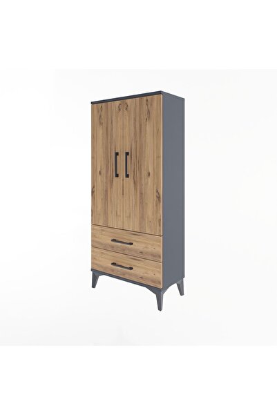 Dienni Arges Dolap 2 Raflı Tek Çekmeceli 2 Kapaklı 60x30x134 Antrasit-Çam