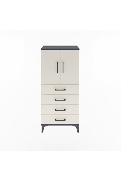 Dienni Arges Dolap 2 Raflı 4 Çekmeceli 2 Kapaklı 60x30x134 Antrasit-Aytaşı