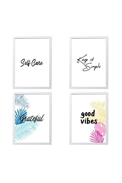 OEM Set 4 tablouri decorative cu mesaje motivaționale, îngrijire personală, B...