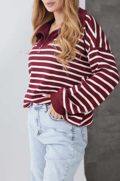 DPARİS Turtleneck zippered striped knit sweater