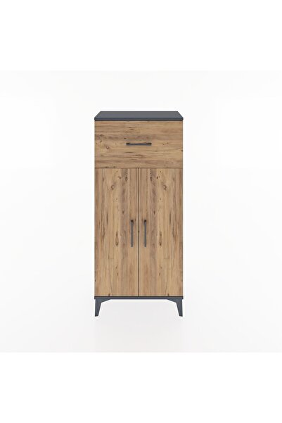 Dienni Hyperion Dolap 2 Raflı Tek Çekmeceli 2 Kapaklı 60x44x134 Antrasit-Çam