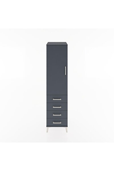 Dienni Hyperion Dolap Tek Raflı 4 Çekmeceli Tek Askılı 44x44x182 Antrasit-Ant...
