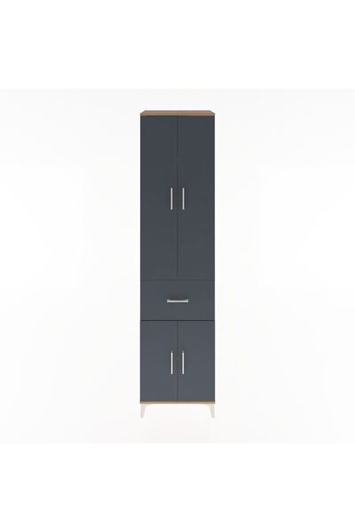 Dienni Hyperion Dolap 5 Raflı Tek Çekmeceli 4 Kapaklı 60x44x243 Çam-Antrasit