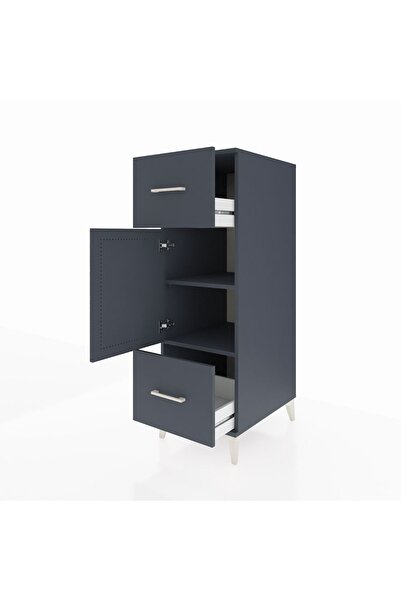 Dienni Kronos Dolap 2 Raflı 2 Çekmeceli Tek Kapaklı 44x59x134 Antrasit-Antrasit