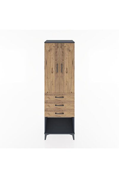 Dienni Hyperion Dolap Tek Raflı 3 Çekmeceli Tek Askılı 60x44x195 Antrasit-Çam