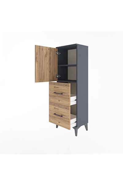 Dienni Arges Dolap 2 Raflı 4 Çekmeceli Tek Kapaklı 44x30x134 Antrasit-Çam