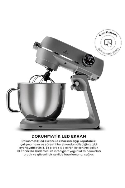 Karaca Multichef Artisan Digital Ekran 7 Litre Döküm Stand Mikser Antrasit 1800w