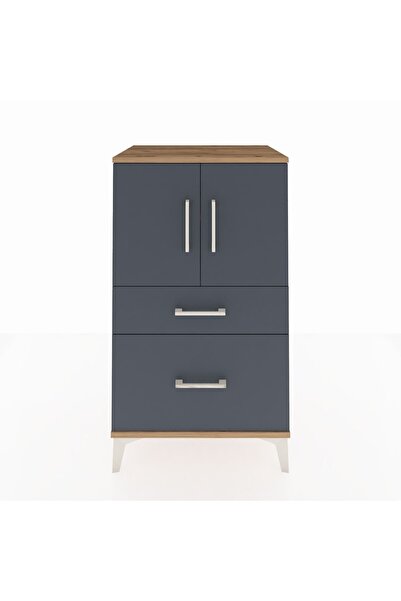 Dienni Hyperion Komodin 2 Raflı 2 Çekmeceli 2 Kapaklı 60x44x106 Çam-Antrasit