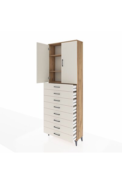 Dienni Arges Dolap 3 Raflı 8 Çekmeceli 2 Kapaklı 88x30x243 Çam-Aytaşı
