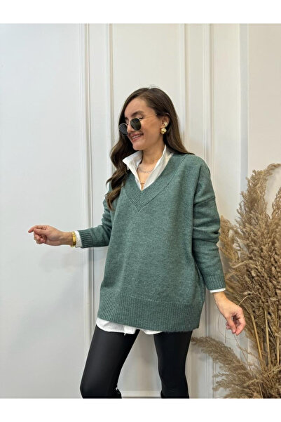 My Blog Petrol Green V-Neck Relax Sweater
