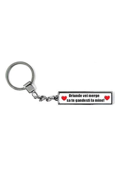 OEM Breloc metalic AUTO cu mesajul „Oriunde te duci, gândește-te la mine”, Be...