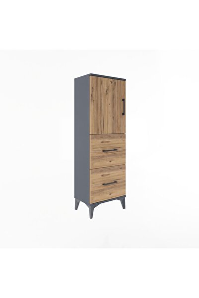 Dienni Arges Dolap 2 Raflı 4 Çekmeceli Tek Kapaklı 44x30x134 Antrasit-Çam