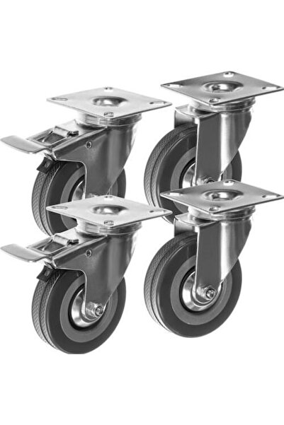 SMARTECH Set 4 roți industriale pivotante cu frâne, rotație 360°, argintii și gri