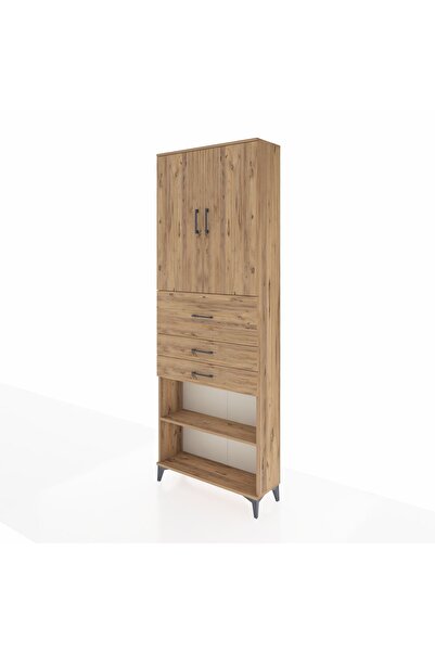 Dienni Arges Dolap 4 Raflı 3 Çekmeceli 2 Kapaklı 88x30x243 Çam-Çam