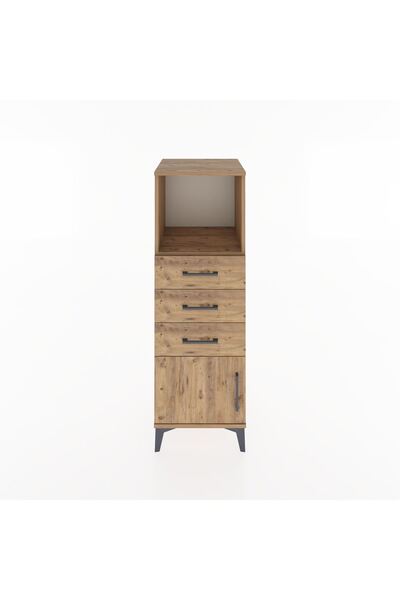 Dienni Hyperion Dolap Tek Raflı 3 Çekmeceli Tek Kapaklı 44x44x134 Çam-Çam