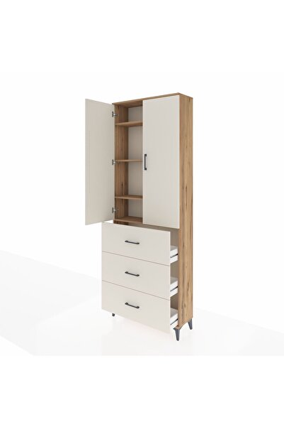 Dienni Arges Dolap 4 Raflı 3 Çekmeceli 2 Kapaklı 88x30x243 Çam-Aytaşı