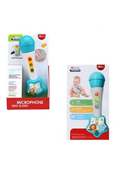 Toy Microfon pentru copii cu lumină și sunet, 14x8x25 cm, albastru și alb