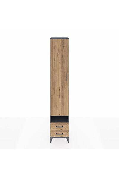 Dienni Hyperion Dolap 6 Raflı 2 Çekmeceli Tek Kapaklı 44x44x243 Antrasit-Çam