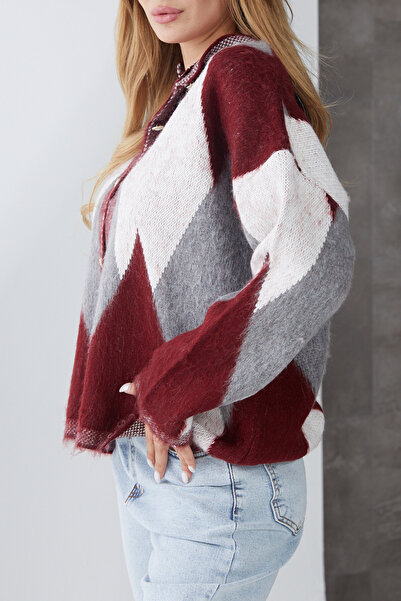 DPARİS Baklava Patterned Gold Buttoned Knit Cardigan