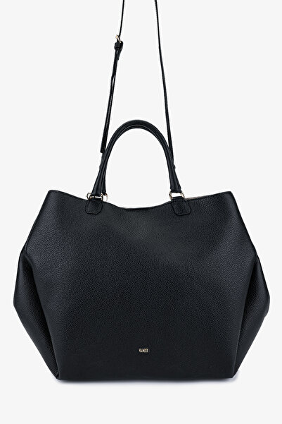 Valmenti حقيبة كتف نسائية من الجلد الطبيعي باللون الأسود