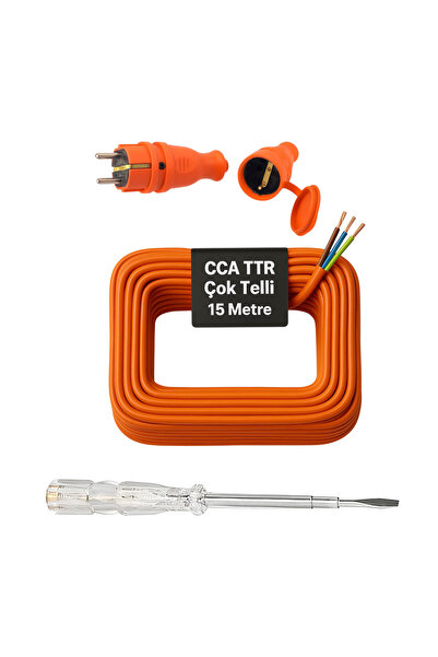 Badem10 Seyyar (15 Metre) 3x1.5 mm Uzatma Kablosu TTR CCA Telli Elektrik Kablo Kontrol Kalem Dişi Erkek Fiş