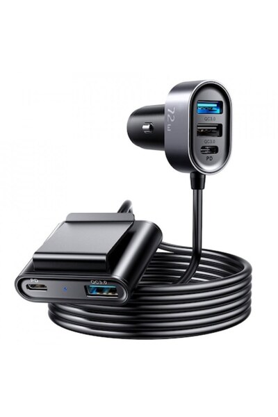 Joyroom JR-CL05 Car Charger, 3 USB Ports, 2 USB-C Ports, 72W, Black