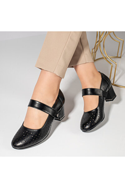 Modlet.ro Women's black thick-heel shoes with hook-and-loop closure MOD11467