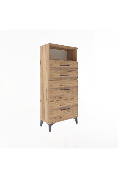 Dienni Arges Dolap Tek Raflı 4 Çekmeceli 60x30x134 Çam-Çam