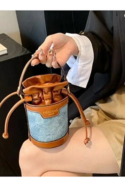 ÇANTA Mini Lightweight Pu Bucket Teenager Handbag Denim Brown Blue Lipstick Makeup Bag Diagonal Shoulder