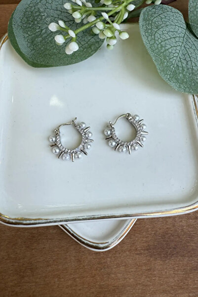 AURA ATELIER Studded and Pearl Steel Earrings Silver