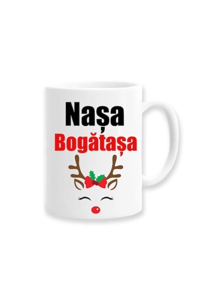 OEM Cană personalizată cu mesajul „Nasa bogatasa”, design cu ren de Crăciun, ...
