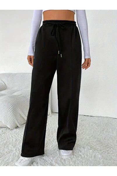 LOSSİA Γυναικείο ριγέ μαύρο φαρδύ παντελόνι μεγάλου μεγέθους, χαλαρή εφαρμογή...