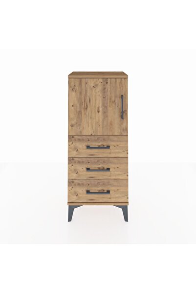Dienni Arges Komodin 2 Raflı 3 Çekmeceli Tek Kapaklı 44x30x106 Çam-Çam