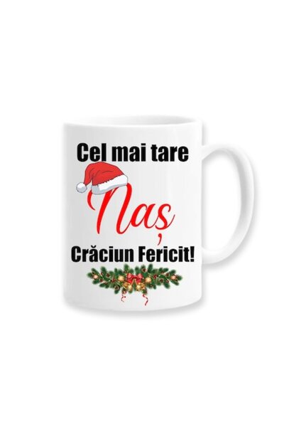 OEM Cana personalizata cu mesaj 'Cel mai tare nas, Craciun Fericit', model de...