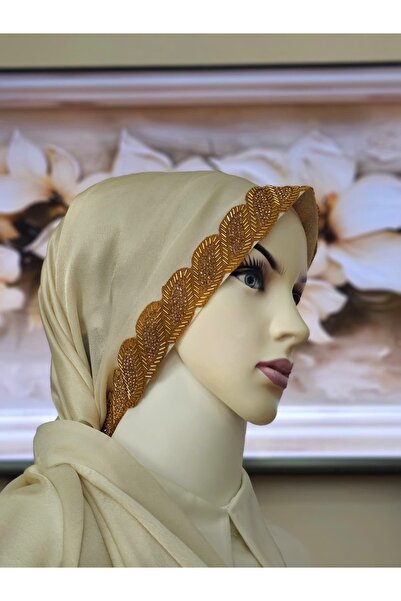 VENT GİYİM Gold Taş Detaylı Krem Mardin Abiye Şal-Yöresel Şal- Janjan Abiye Şal