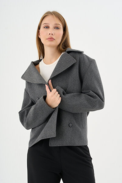 Danger Women's Oversize Double-Breasted Cashmere Coat Jacket Gray