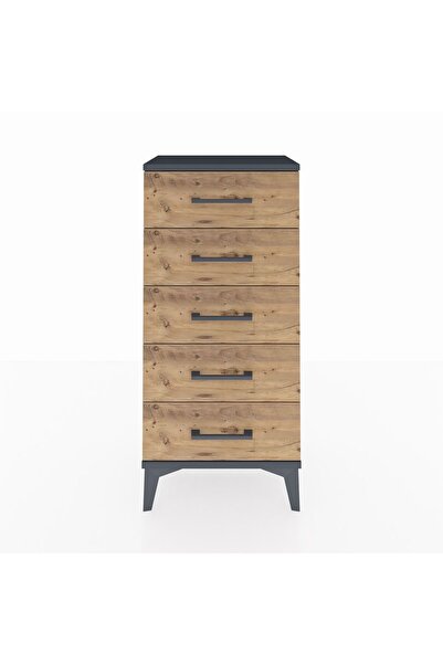 Dienni Arges Komodin 5 Çekmeceli 44x30x96 Antrasit-Çam