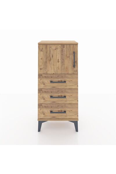 Dienni Arges Komodin Tek Raflı 3 Çekmeceli Tek Kapaklı 44x30x96 Çam-Çam