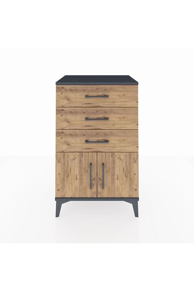 Dienni Hyperion Komodin 3 Çekmeceli 2 Kapaklı 60x44x96 Antrasit-Çam